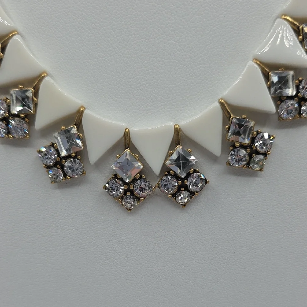 J. Crew Gold and White Lucite And Rhinestone Statement Necklace